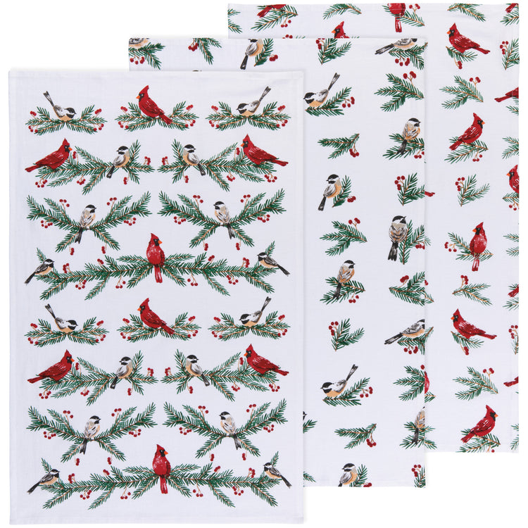 Birds & Boughs Christmas Floursack Dishtowels Set of 3