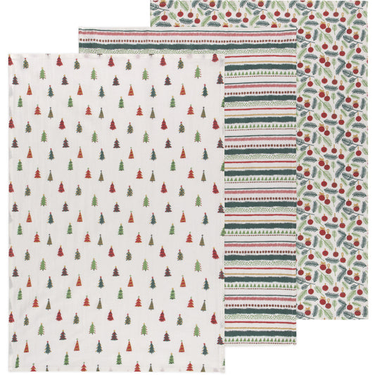 Merry And Bright Bakers Floursack Dishtowels Set of 3