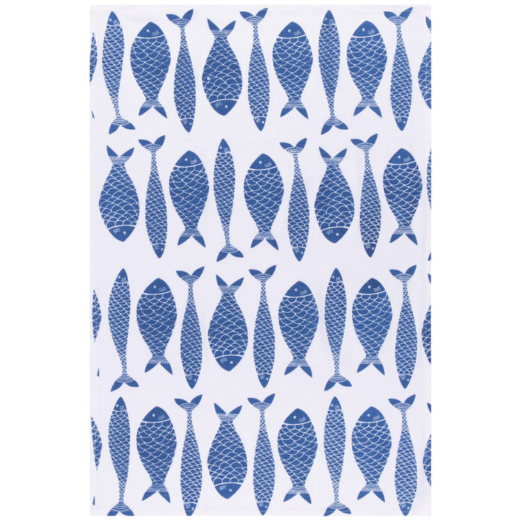 Fish Print Royal Blue Floursack Dishtowels Set of 2