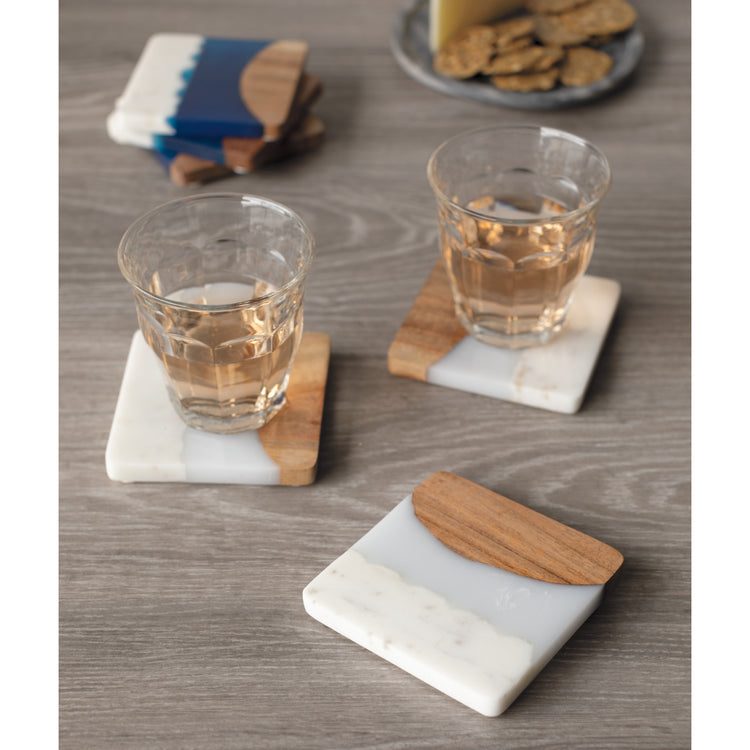 Skyline Ice Marble and Wood Coasters Set of 4