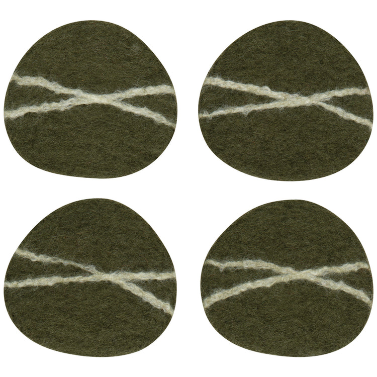 Striato Felt Wool Coasters Set of 4 - Olive Branch