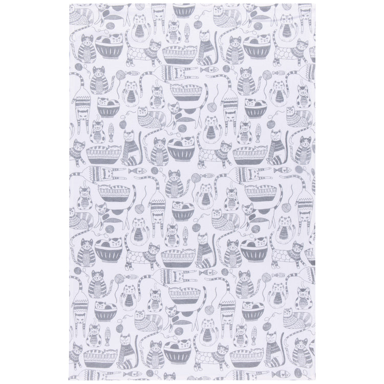 Cat Print London Gray Floursack Dishtowels Set of 2