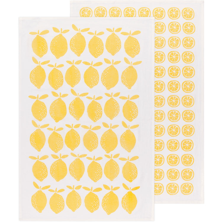 Lemon Print Yellow Floursack Dishtowels Set of 2