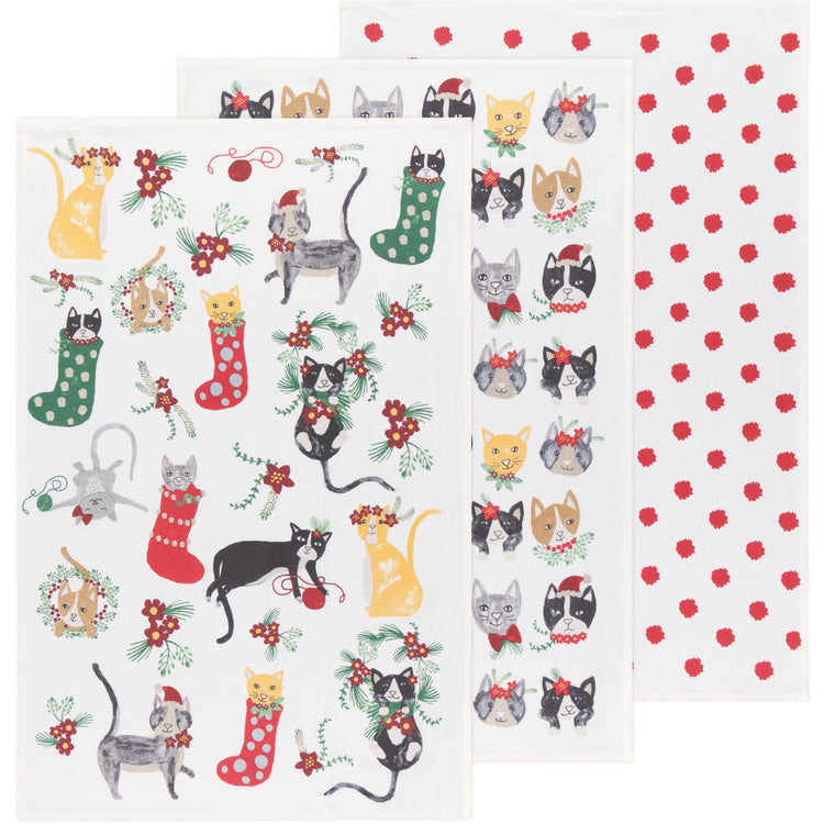 Meowy Christmas Bakers Floursack Dishtowels Set of 3