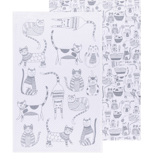 Cat Print London Gray Floursack Dishtowels Set of 2
