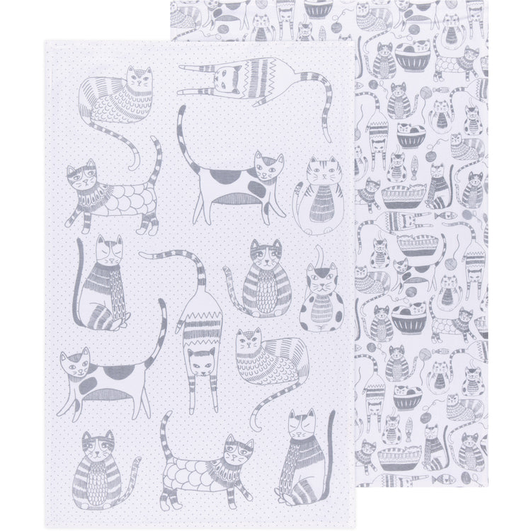 Cat Print London Gray Floursack Dishtowels Set of 2