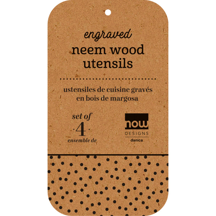 Winterberry Engraved Neem Wood Utensils Set of 4
