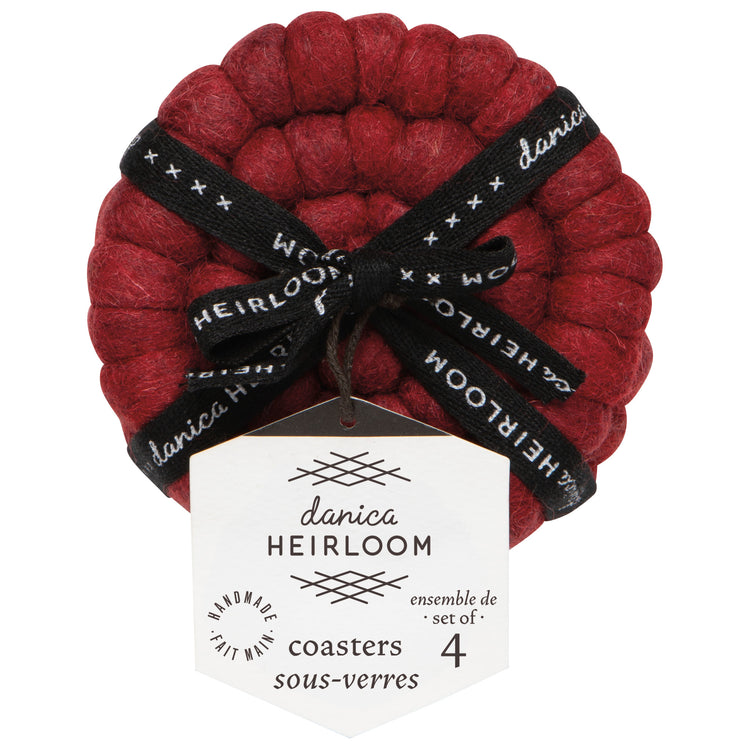 Chili Wool Felt Ball Coasters Set of 4