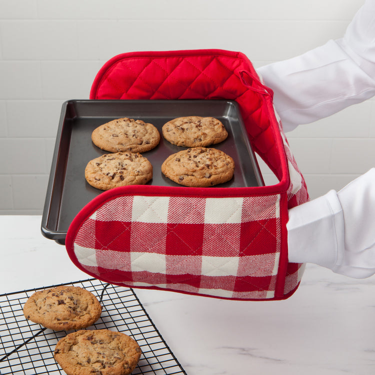 Red Check Double Oven Mitt