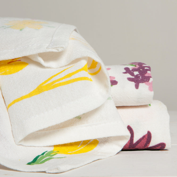Flowers Of The Month Bakers Floursack Dishtowels Set of 3