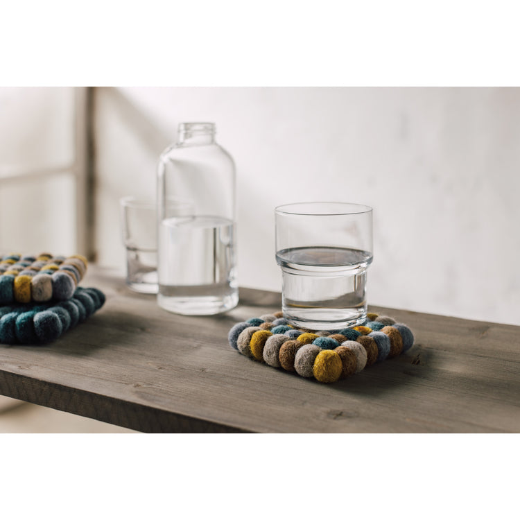 Ochre Wool Felt Ball Coasters Set of 4