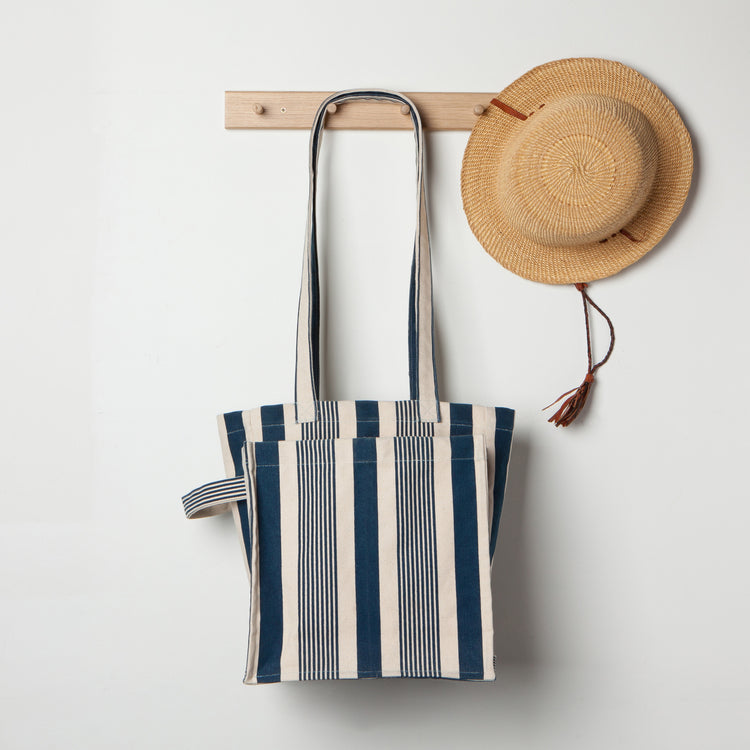 Navy Stripe Canvas Shopping Tote