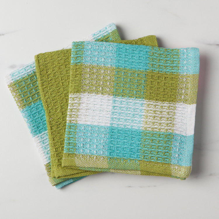Check Leaf Green Waffle Dishcloths Set of 3