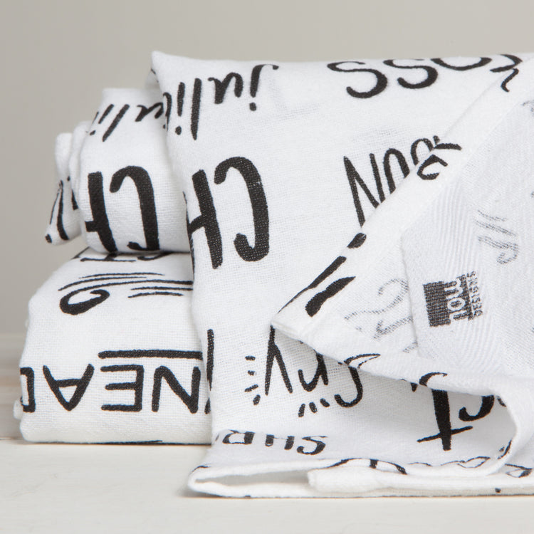 Kitchen Words Print Black Floursack Dishtowels Set of 2