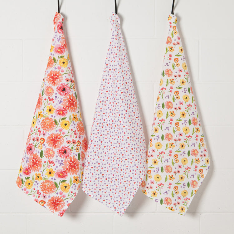 Cottage Floral Baker's Floursack Dishtowels Set of 3
