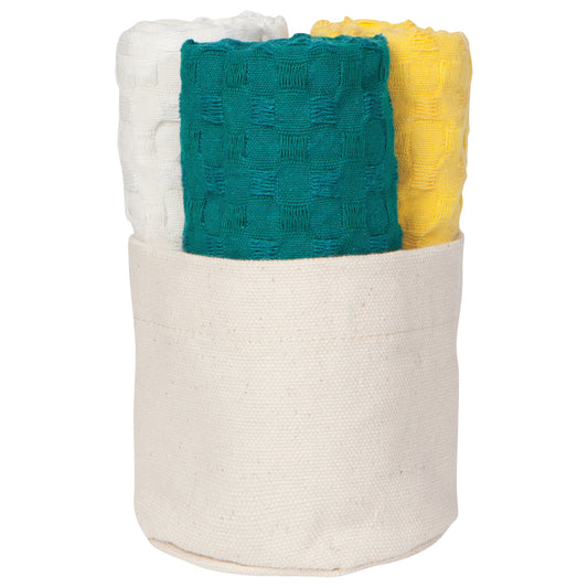 Recycled Cotton Dishcloths in Basket Goldenrod Set of 3