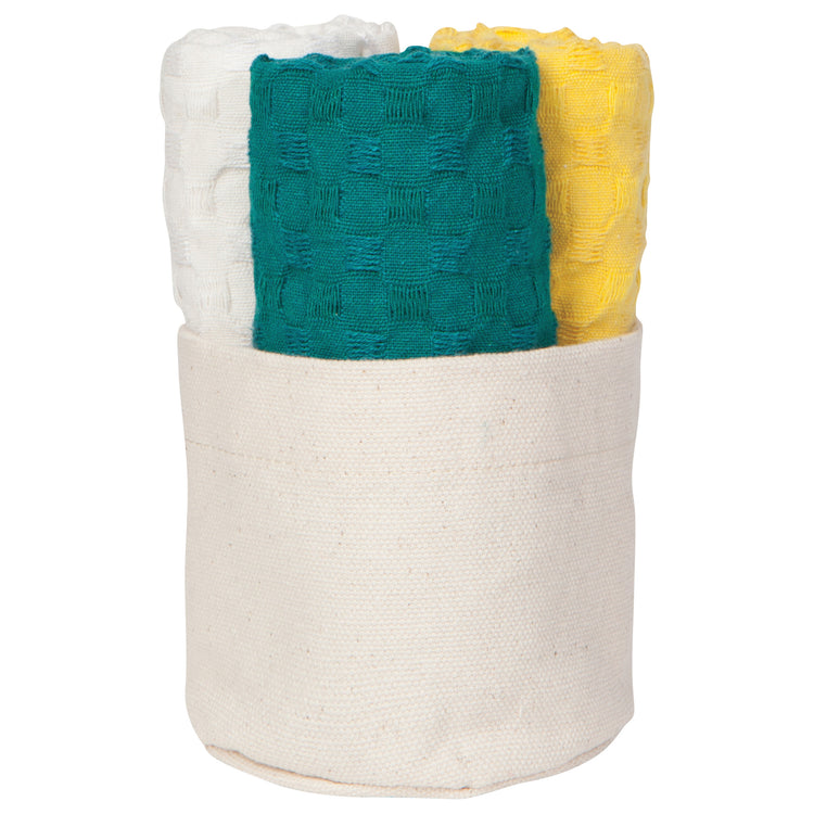 Recycled Cotton Dishcloths in Basket Goldenrod Set of 3