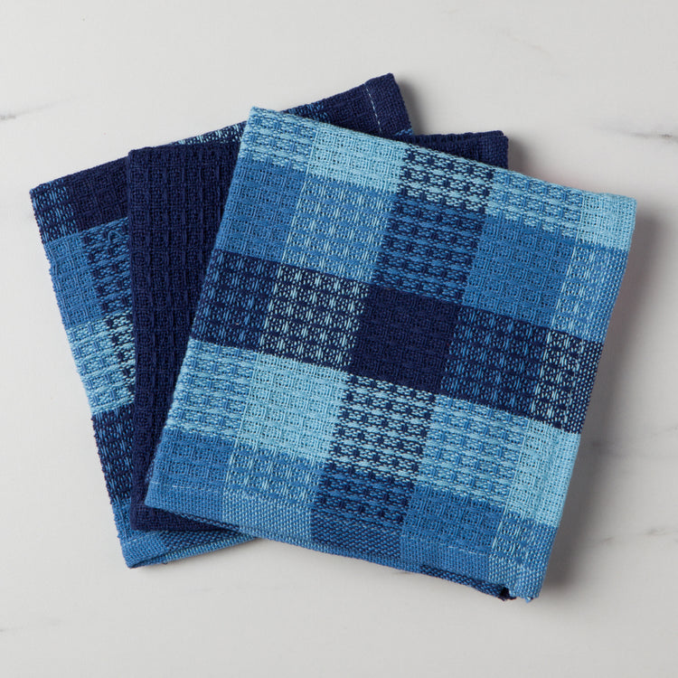 Check Indigo Dishcloths Set of 3