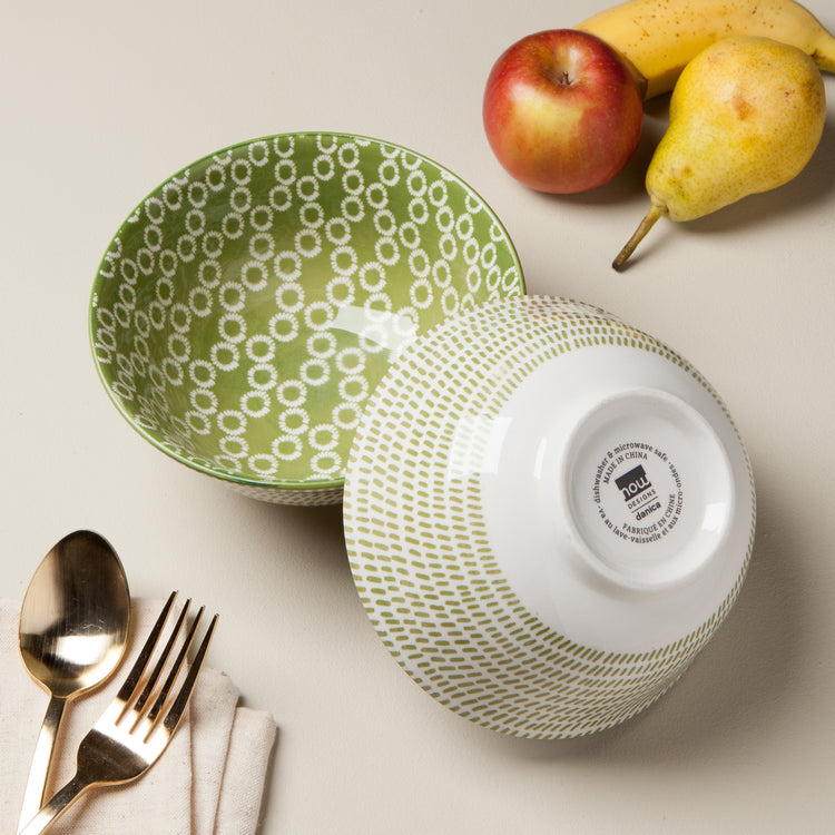 Green Rings Stamped Bowl 6 inch