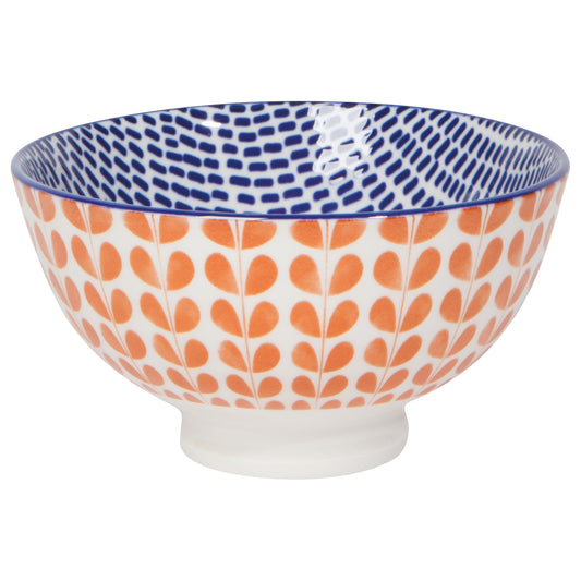 Orange Blue Blossom Stamped Bowl 4 inch
