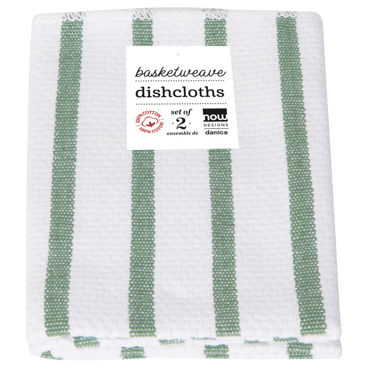 Basketweave Elm Green Dishcloths Set of 2