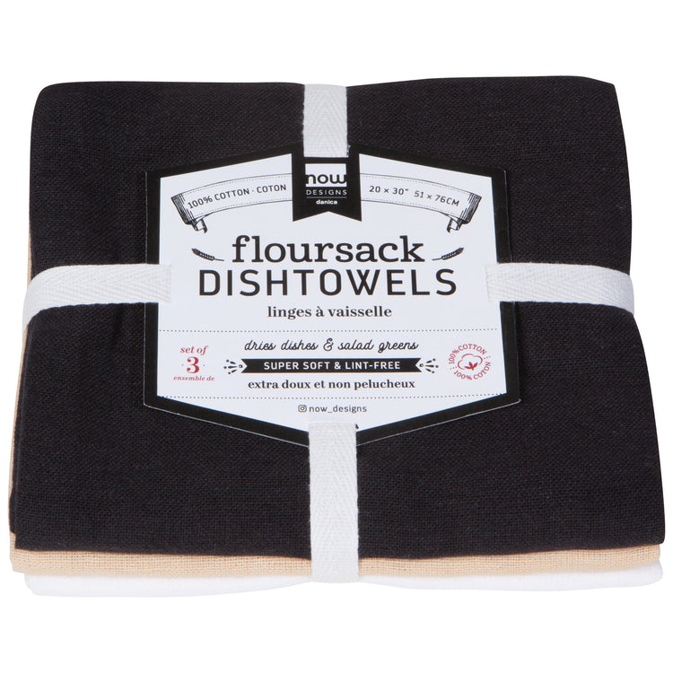 Black Oyster White Floursack Dishtowels Set of 3