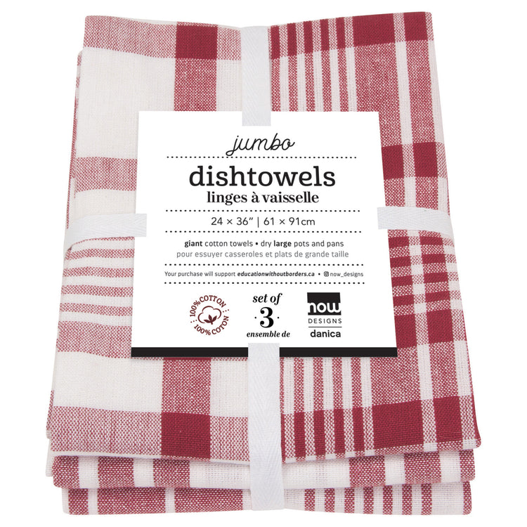 Jumbo Carmine Red Dishtowels Set of 3