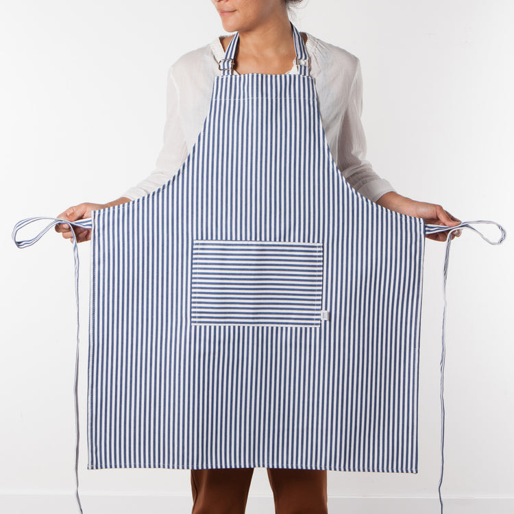 Narrow Royal Blue Stripe Chef Apron