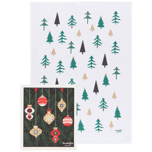 Festive Forest Dishtowel and Swedish Sponge Cloth Set of 2