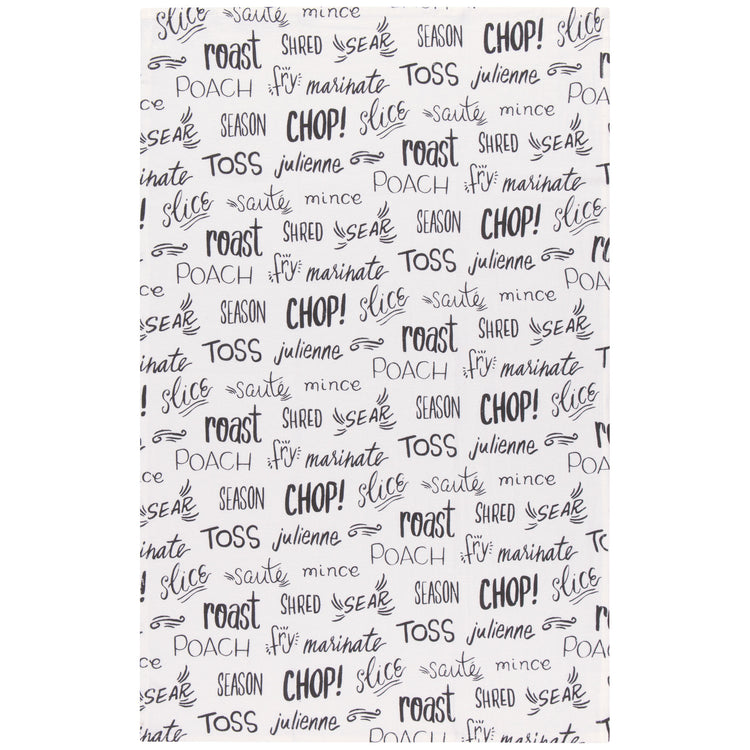 Kitchen Words Print Black Floursack Dishtowels Set of 2