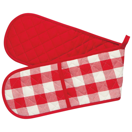 Red Check Long Double Handed Chef Mitt