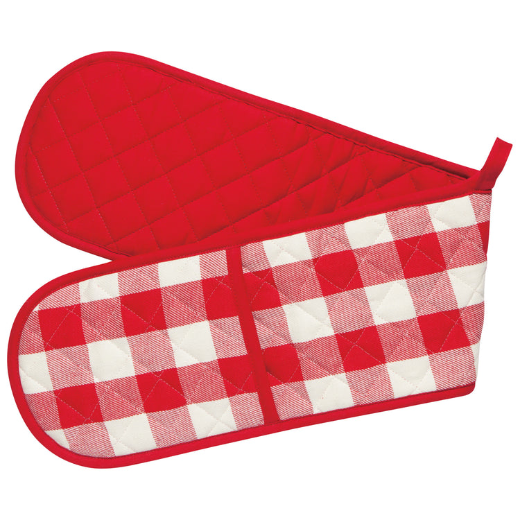 Red Check Long Double Handed Chef Mitt