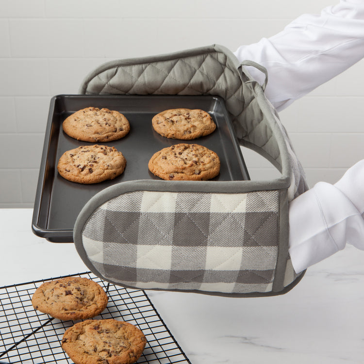 London Gray Check Long Double Handed Chef Mitt