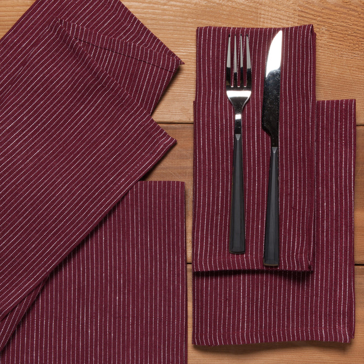 Wine Pinstripe Linen Napkins Set of 4