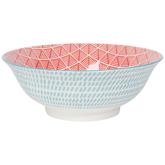 Blue Red Dash Stamped Bowl 8 Inch