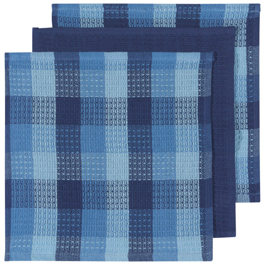 Check Indigo Waffle Dishcloths Set of 3