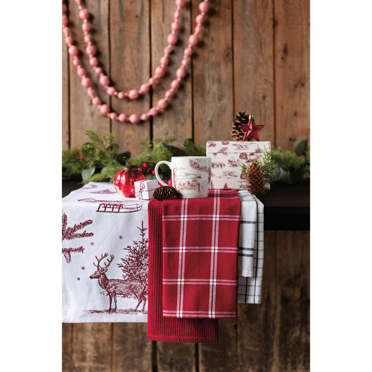 Winter Toile Woven and Print Dishtowels Set of 5