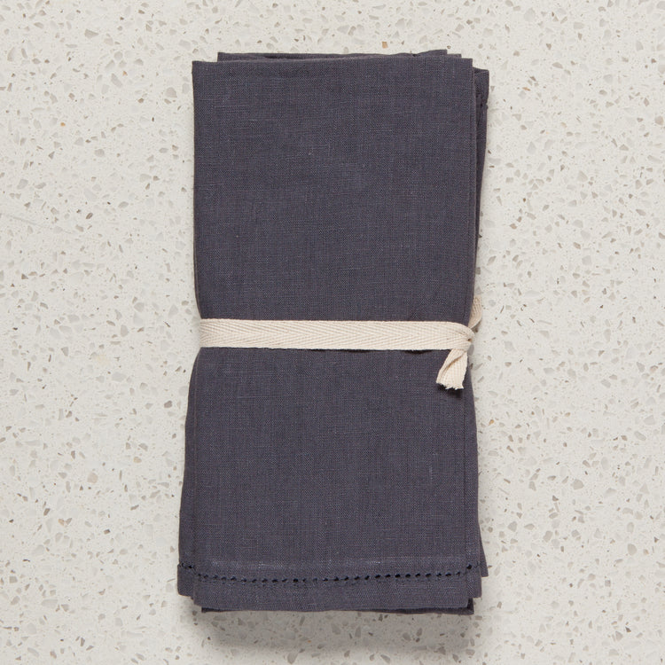 Charcoal Hemstitch Linen Napkins Set of 4