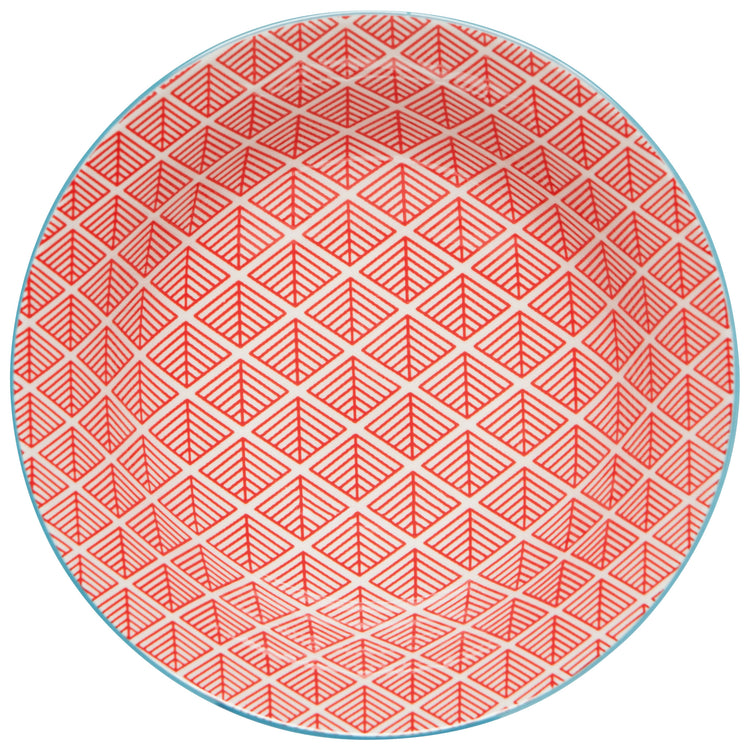 Blue Red Dash Stamped Bowl 8 Inch