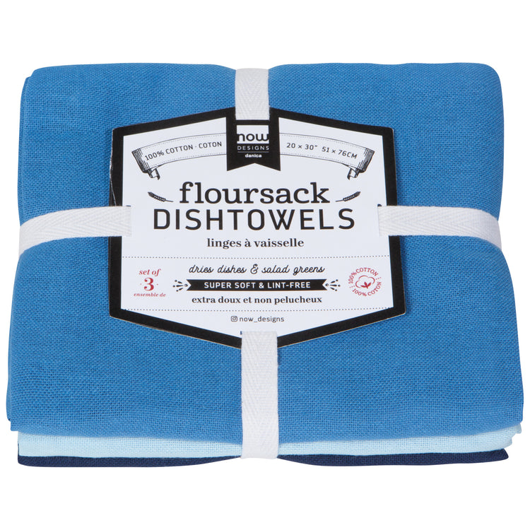 Moon Cool Blue Indigo Floursack Dishtowels Set of 3