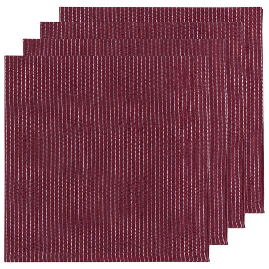 Wine Pinstripe Linen Napkins Set of 4