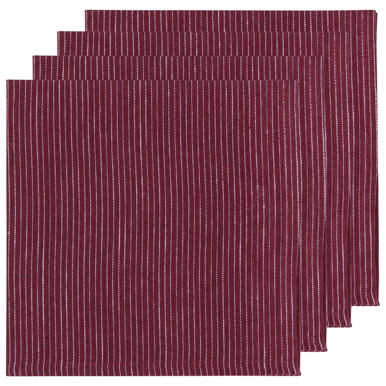 Wine Pinstripe Linen Napkins Set of 4