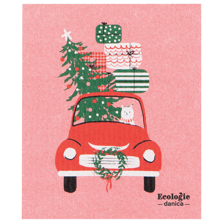 Winter Wheels Cat Swedish Sponge Cloth
