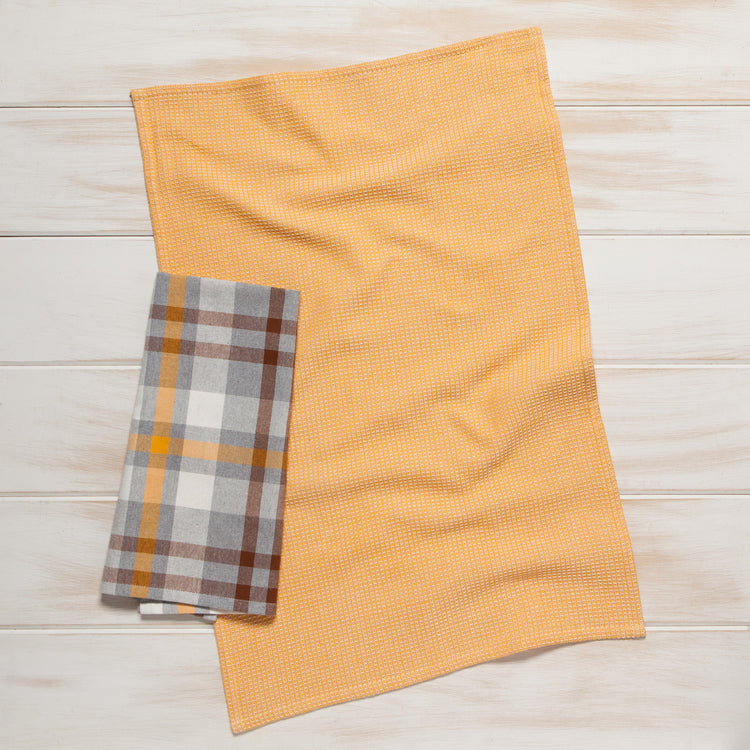 Recycled Cotton 2nd Spin Plaid Maize Dishtowels Set of 2