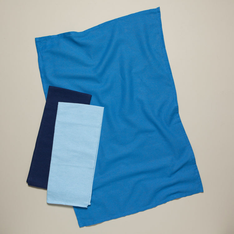 Moon Cool Blue Indigo Floursack Dishtowels Set of 3