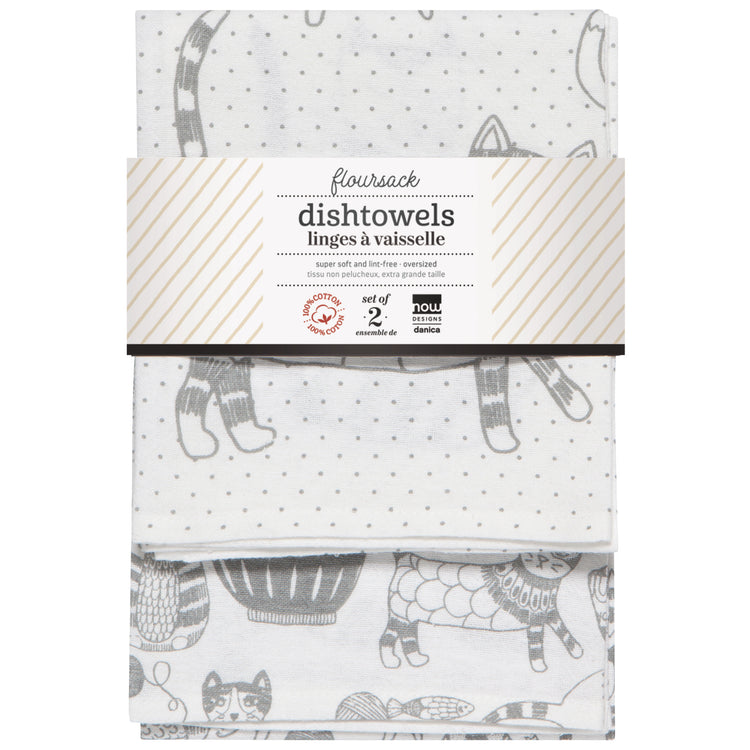 Cat Print London Gray Floursack Dishtowels Set of 2