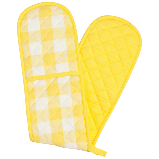Lemon Yellow Check Long Double Handed Chef Mitt