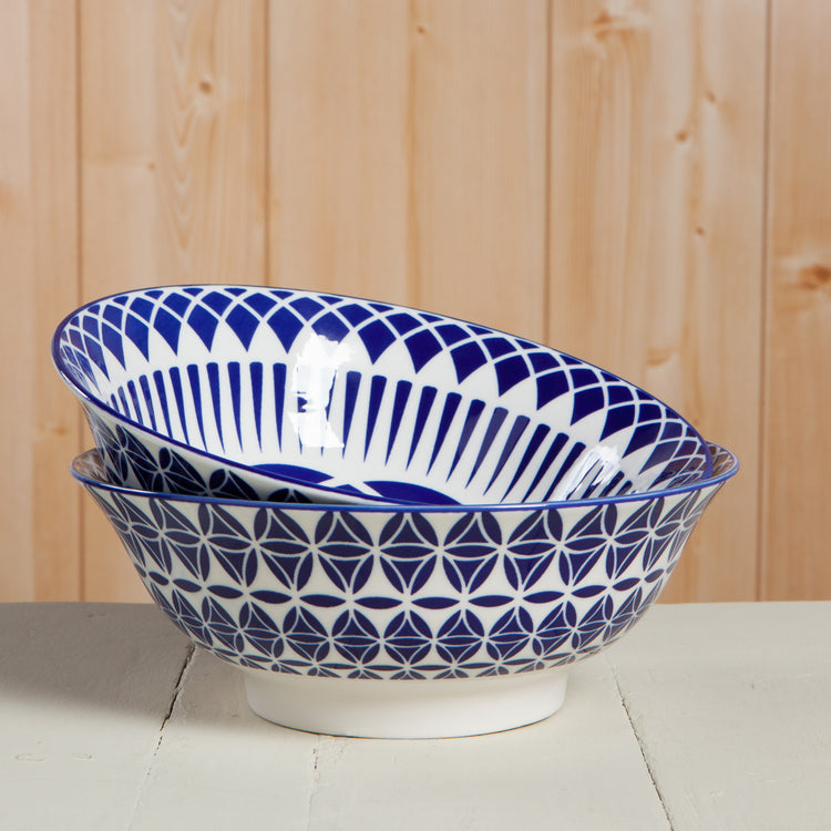 Geo Blue Stamped Bowl 8 inch