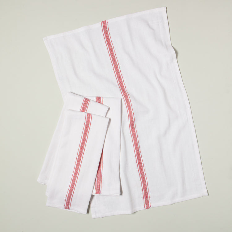 Brooklyn Stripe Poppy Red Dishtowels Set of 4