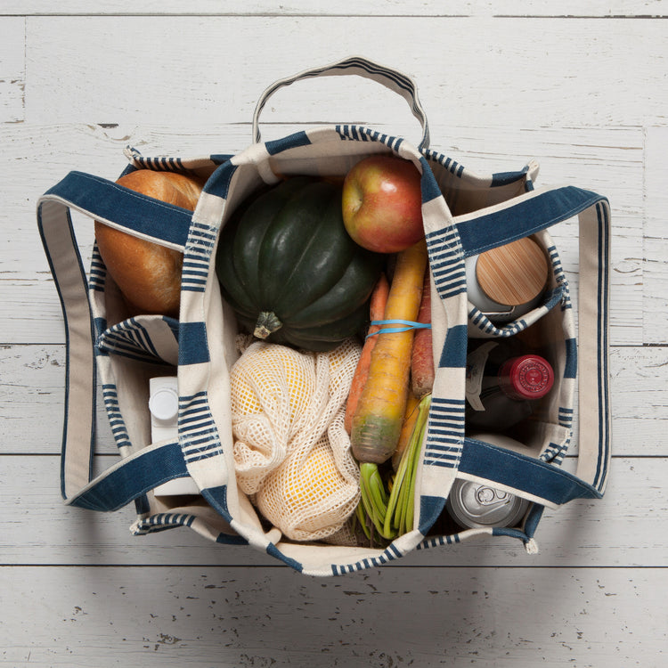 Navy Stripe Canvas Shopping Tote